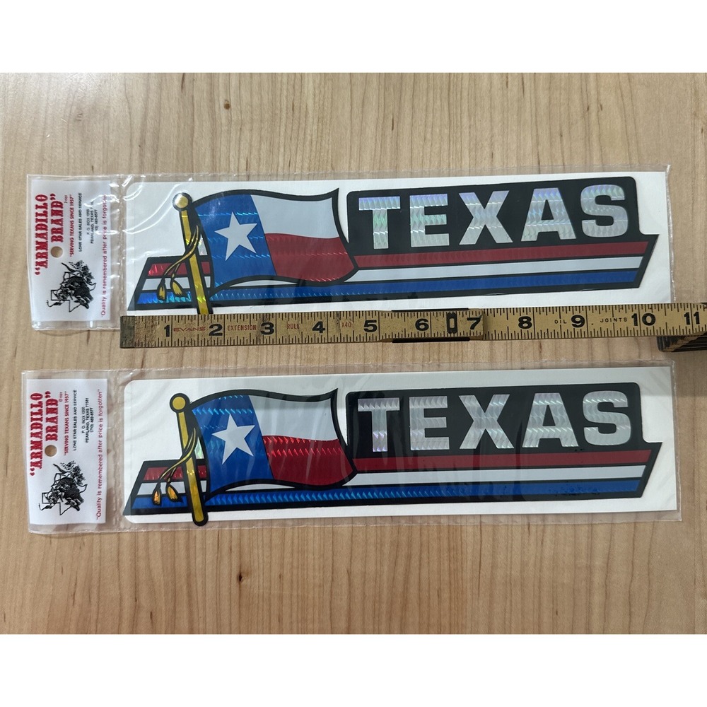 Vtg TEXAS BUMPER STICKERS Lot of 2 NEW Old Stock UNUSED Holographic 90s Flag